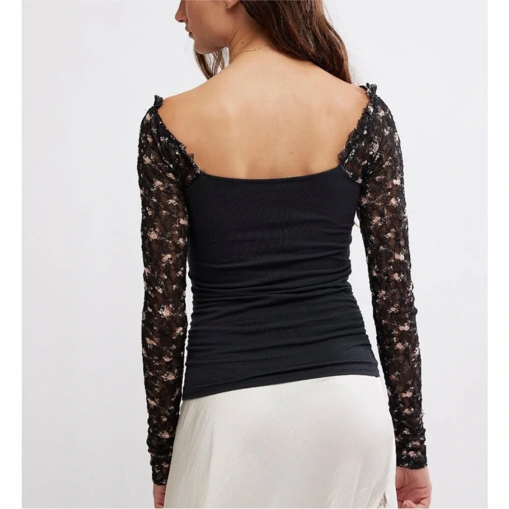 Free People floral lace sleeve Top